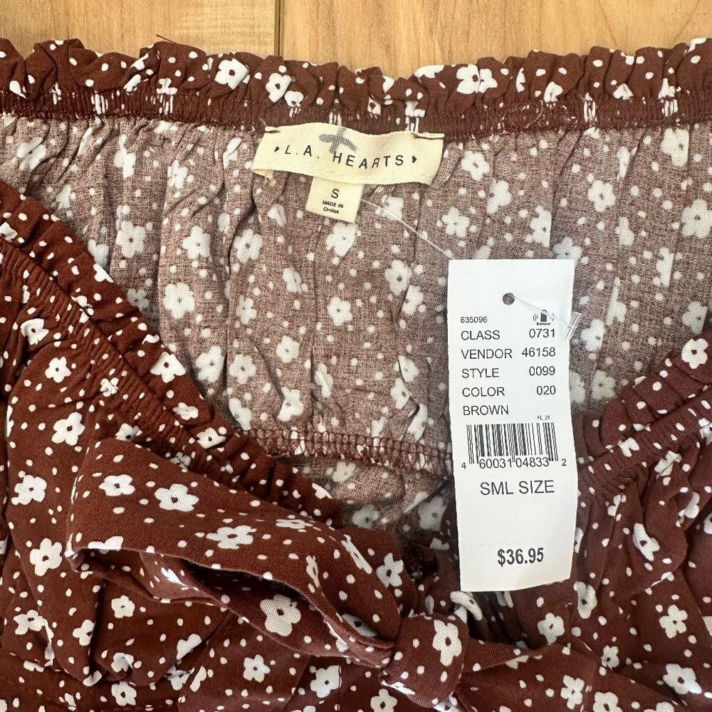 NWT L.A. Hearts-PacSun Cold Shoulder Floral Crop Top Brown/White Small - Picture 6 of 11